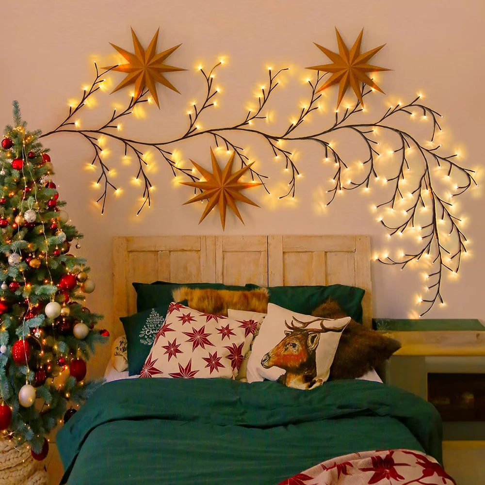 Usb/Solar Powered 96Leds Flexible Willow Vine Light for Wedding Party Christmas Decor for Indoor Room Home Wall Fairy Light