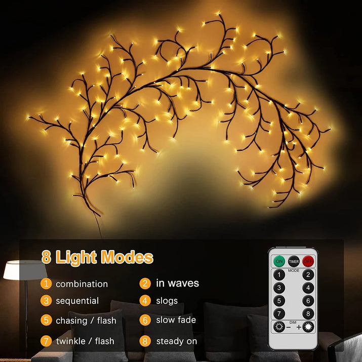 Usb/Solar Powered 96Leds Flexible Willow Vine Light for Wedding Party Christmas Decor for Indoor Room Home Wall Fairy Light